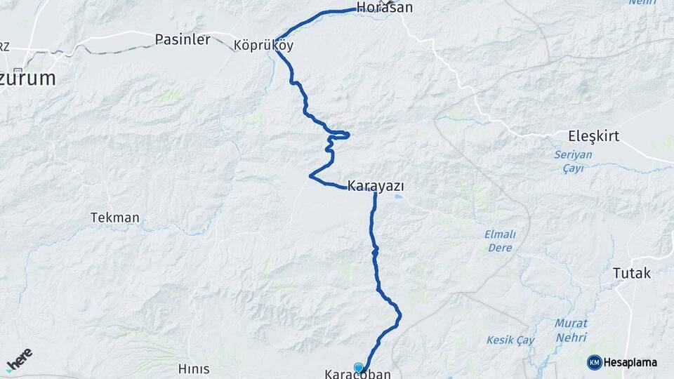 Erzurum Karaçoban Horasan Arası Kaç Km - Yol Haritası
