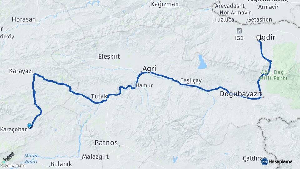 Erzurum Karaçoban Iğdır Arası Kaç Km - Yol Haritası