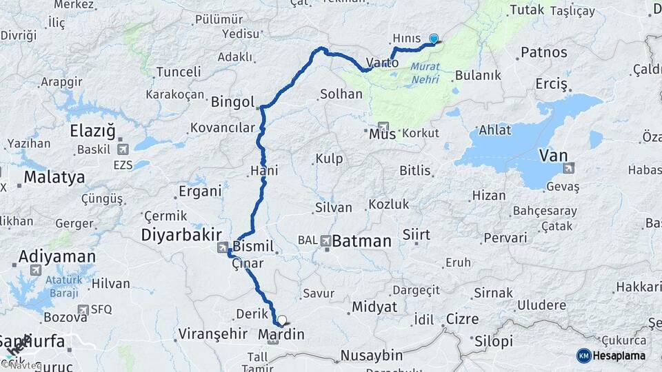 Erzurum Karaçoban Mardin Arası Kaç Km - Yol Haritası