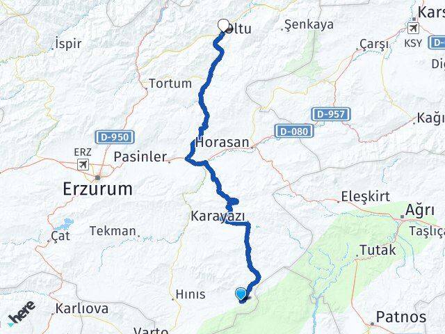 Erzurum Karaçoban Oltu Arası Kaç Km - Yol Haritası
