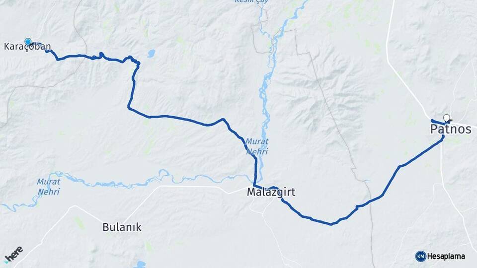Erzurum Karaçoban Patnos Ağrı Arası Kaç Km - Yol Haritası