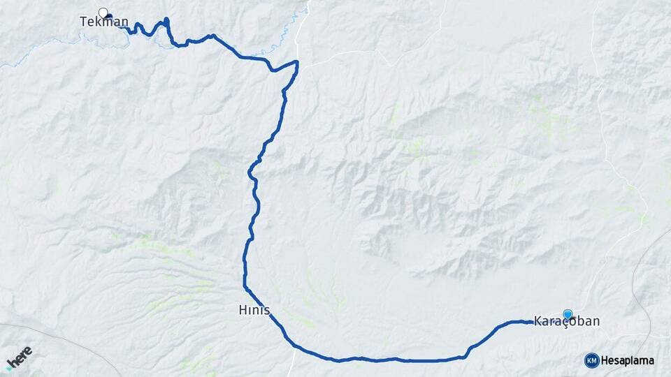 Erzurum Karaçoban Tekman Arası Kaç Km - Yol Haritası