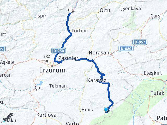 Erzurum Karaçoban Uzundere Arası Kaç Km - Yol Haritası