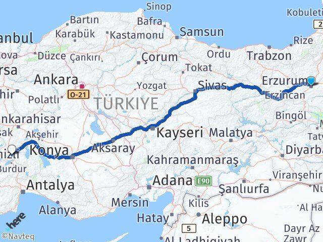 Erzurum Keçiborlu Isparta Arası Kaç Km - Yol Haritası