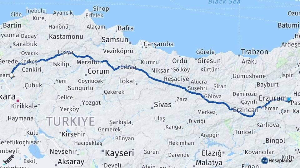 Erzurum Kızılcahamam Ankara Arası Kaç Km - Yol Haritası