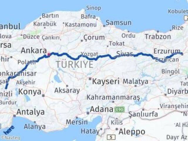 Erzurum Kızılören Afyonkarahisar Arası Kaç Km - Yol Haritası