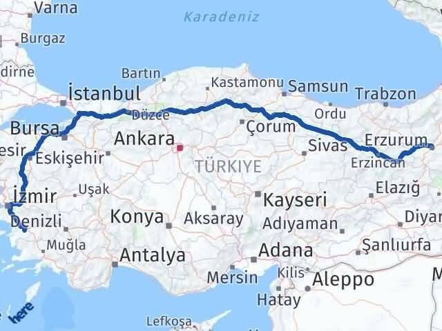Erzurum Koçarlı Aydın Arası Kaç Km - Yol Haritası