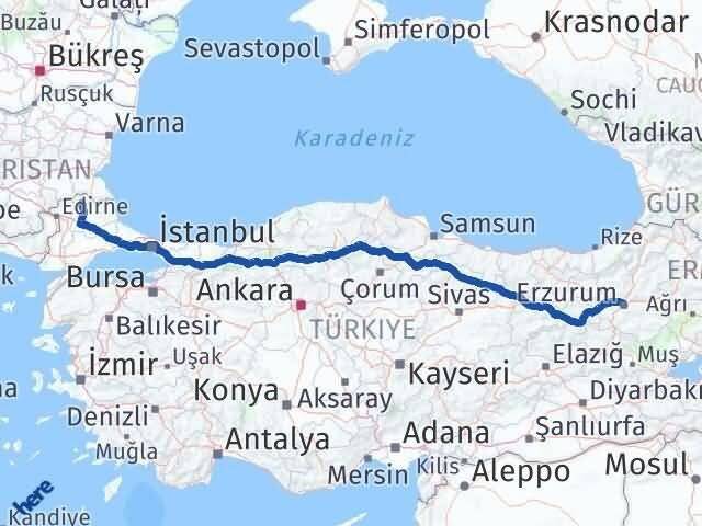 Erzurum Kofçaz Kırklareli Arası Kaç Km - Yol Haritası
