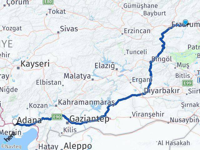 Erzurum Köprüköy Adana Arası Kaç Km - Yol Haritası