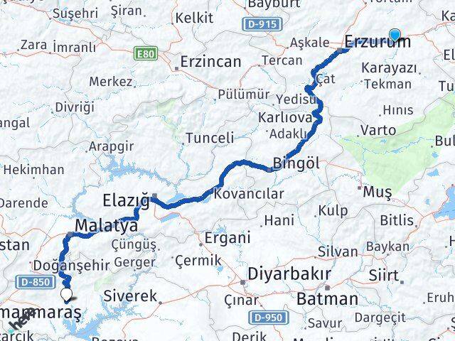 Erzurum Köprüköy Adıyaman Arası Kaç Km - Yol Haritası