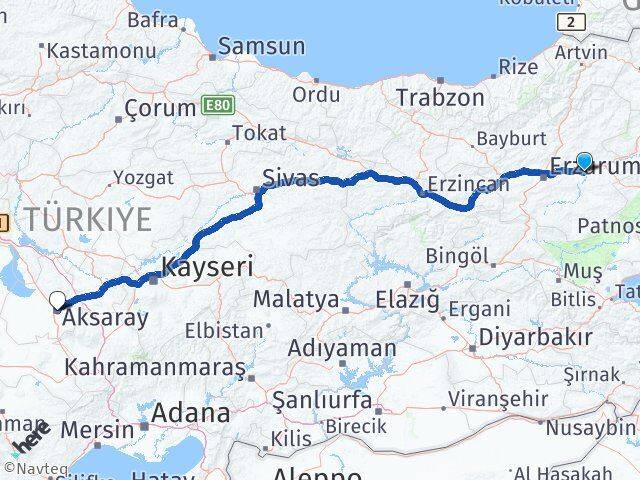 Erzurum Köprüköy Aksaray Arası Kaç Km - Yol Haritası