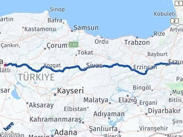 Erzurum Köprüköy Ankara Arası Kaç Km - Yol Haritası