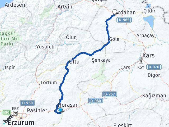 Erzurum Köprüköy Ardahan Arası Kaç Km - Yol Haritası