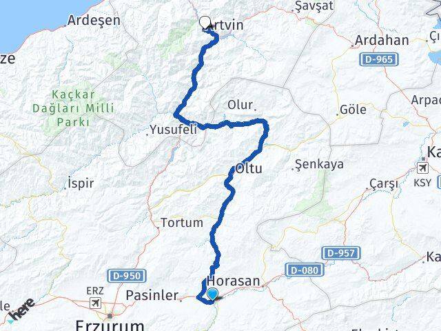 Erzurum Köprüköy Artvin Arası Kaç Km - Yol Haritası