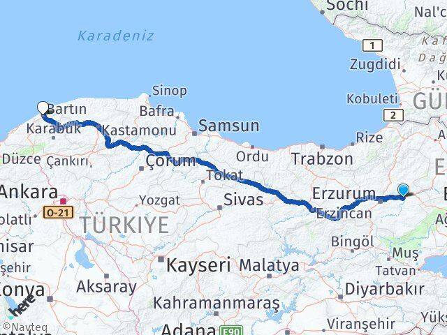 Erzurum Köprüköy Bartın Arası Kaç Km - Yol Haritası