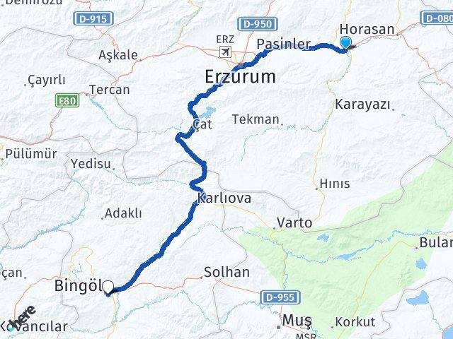 Erzurum Köprüköy Bingöl Arası Kaç Km - Yol Haritası