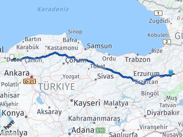 Erzurum Köprüköy Bolu Arası Kaç Km - Yol Haritası