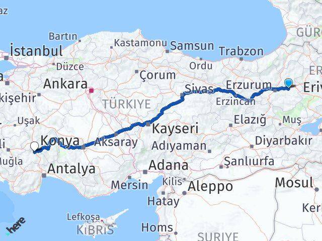 Erzurum Köprüköy Burdur Arası Kaç Km - Yol Haritası