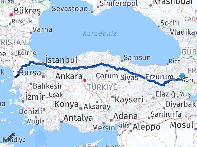 Erzurum Köprüköy Çanakkale Arası Kaç Km - Yol Haritası