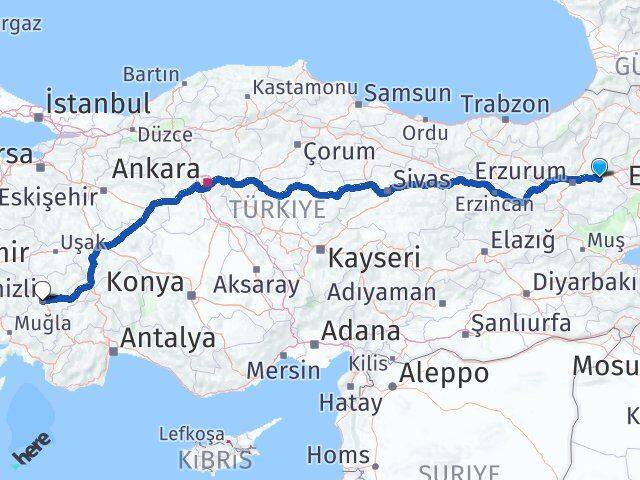Erzurum Köprüköy Denizli Arası Kaç Km - Yol Haritası