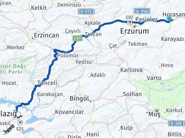Erzurum Köprüköy Elazığ Arası Kaç Km - Yol Haritası