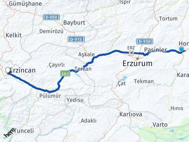 Erzurum Köprüköy Erzincan Arası Kaç Km - Yol Haritası