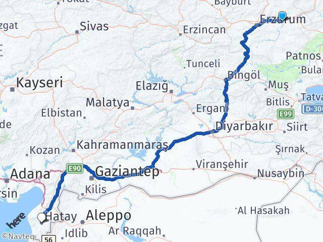 Erzurum Köprüköy Hatay Arası Kaç Km - Yol Haritası