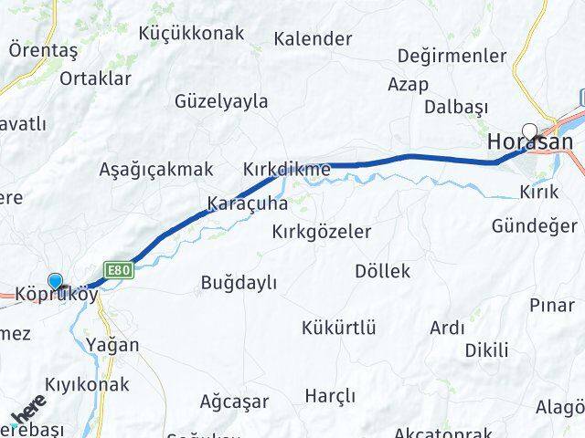 Erzurum Köprüköy Horasan Arası Kaç Km - Yol Haritası