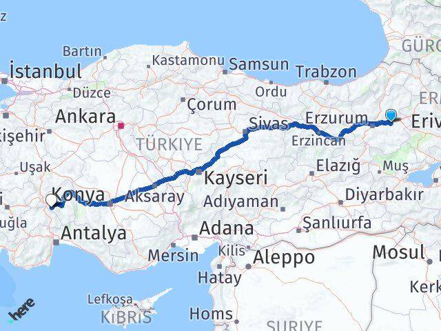 Erzurum Köprüköy Isparta Arası Kaç Km - Yol Haritası