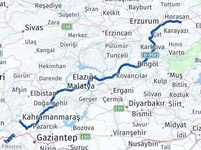 Erzurum Köprüköy Kahramanmaraş Arası Kaç Km - Yol Haritası