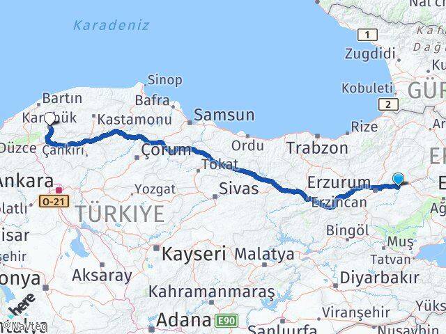 Erzurum Köprüköy Karabük Arası Kaç Km - Yol Haritası