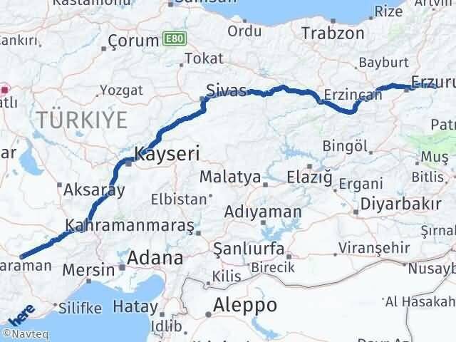Erzurum Köprüköy Karaman Arası Kaç Km - Yol Haritası
