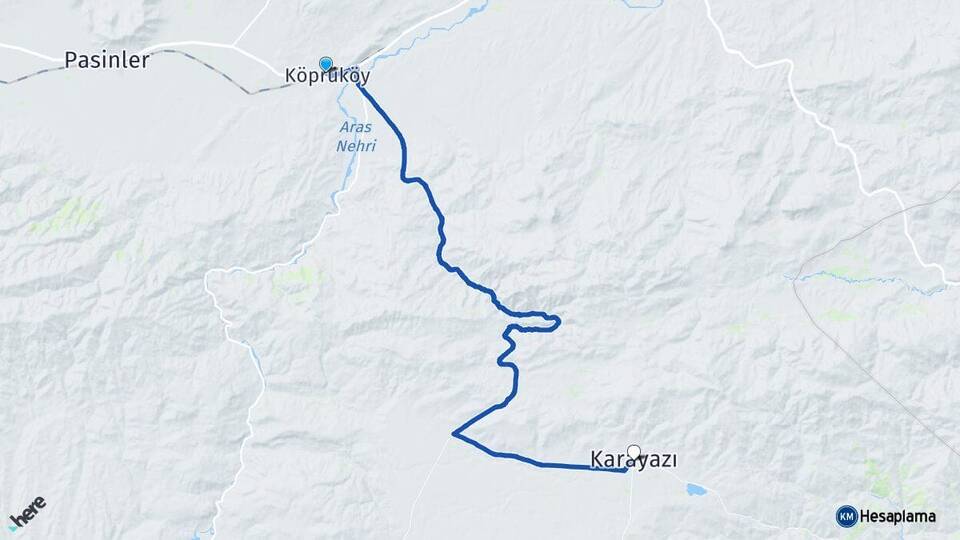 Erzurum Köprüköy Karayazı Arası Kaç Km - Yol Haritası