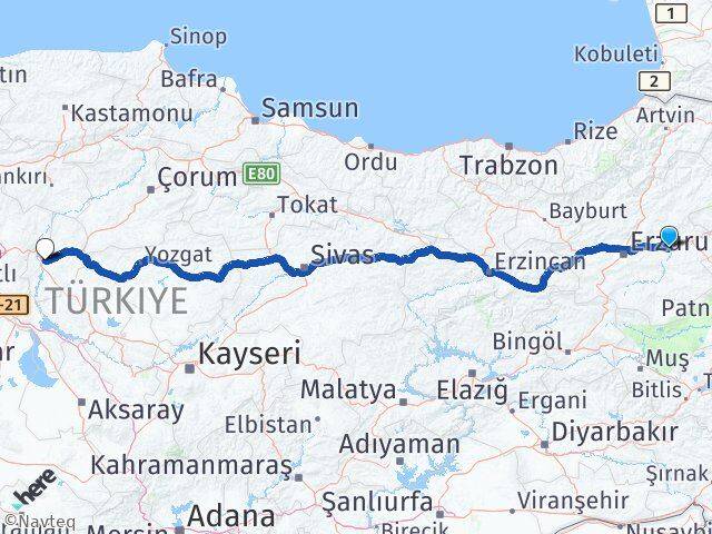 Erzurum Köprüköy Kırıkkale Arası Kaç Km - Yol Haritası