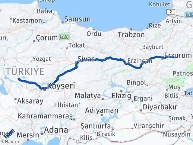 Erzurum Köprüköy Kırşehir Arası Kaç Km - Yol Haritası