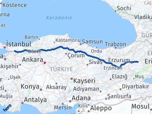 Erzurum Köprüköy Kocaeli Arası Kaç Km - Yol Haritası