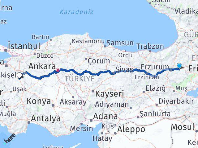 Erzurum Köprüköy Kütahya Arası Kaç Km - Yol Haritası