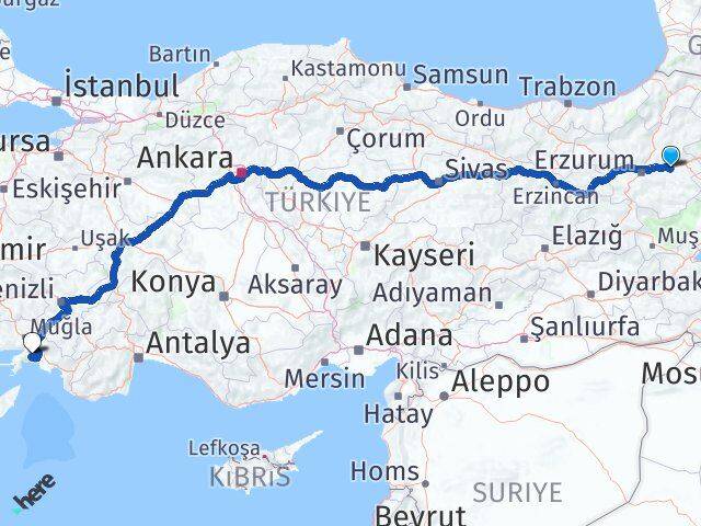 Erzurum Köprüköy Muğla Arası Kaç Km - Yol Haritası