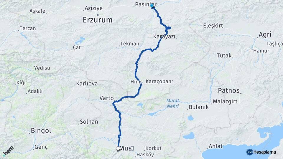 Erzurum Köprüköy Muş Arası Kaç Km - Yol Haritası