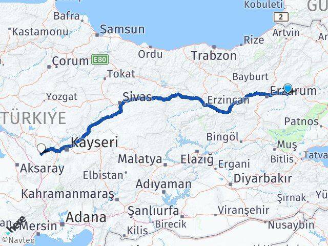 Erzurum Köprüköy Nevşehir Arası Kaç Km - Yol Haritası