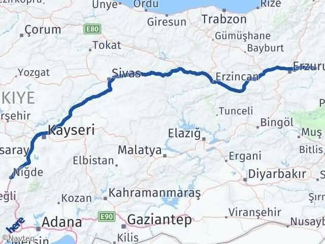 Erzurum Köprüköy Niğde Arası Kaç Km - Yol Haritası