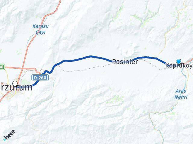 Erzurum Köprüköy Palandöken Arası Kaç Km - Yol Haritası