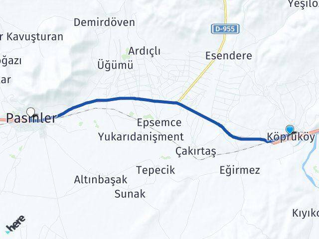 Erzurum Köprüköy Pasinler Arası Kaç Km - Yol Haritası