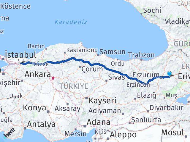 Erzurum Köprüköy Sakarya Arası Kaç Km - Yol Haritası