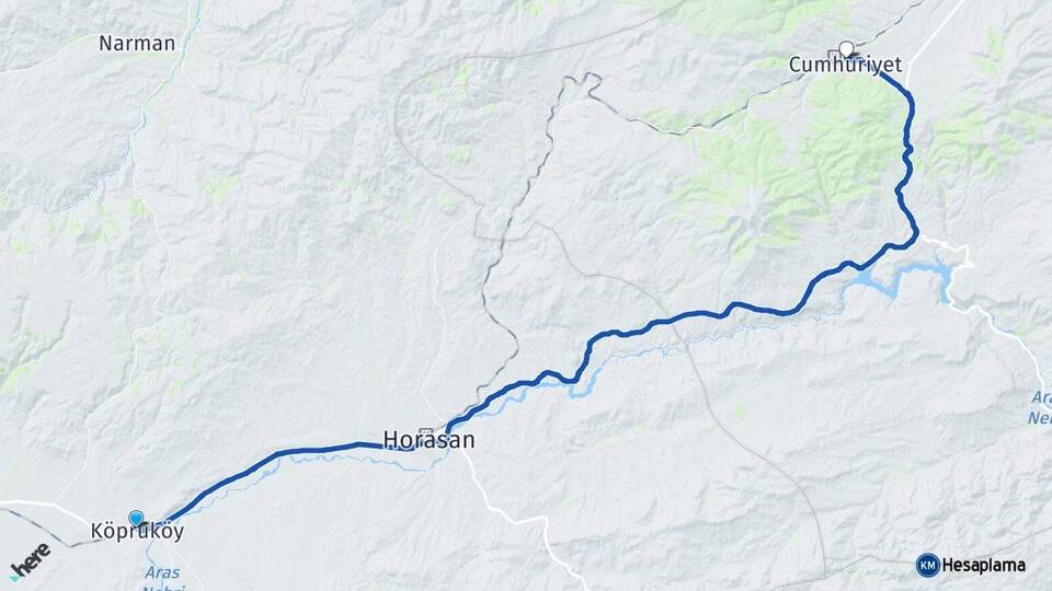 Erzurum Köprüköy Sarıkamış Kars Arası Kaç Km - Yol Haritası
