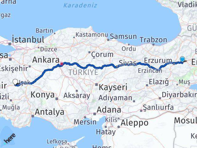 Erzurum Köprüköy Uşak Arası Kaç Km - Yol Haritası