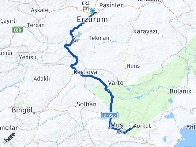 Erzurum Korkut Muş Arası Kaç Km - Yol Haritası