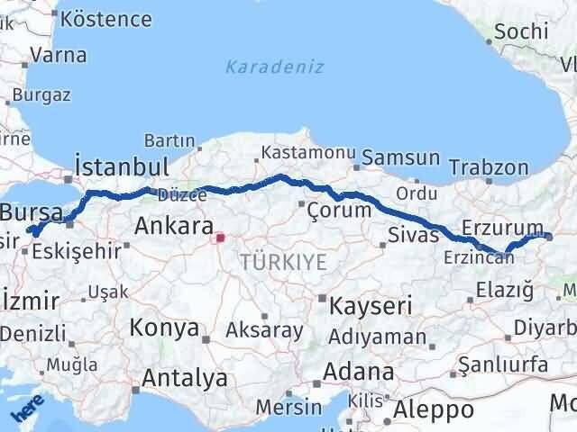 Erzurum Manyas Balıkesir Arası Kaç Km - Yol Haritası