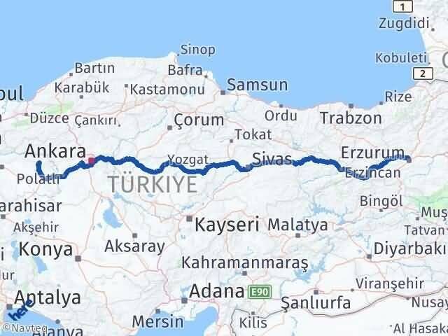 Erzurum Mihalıççık Eskişehir Arası Kaç Km - Yol Haritası