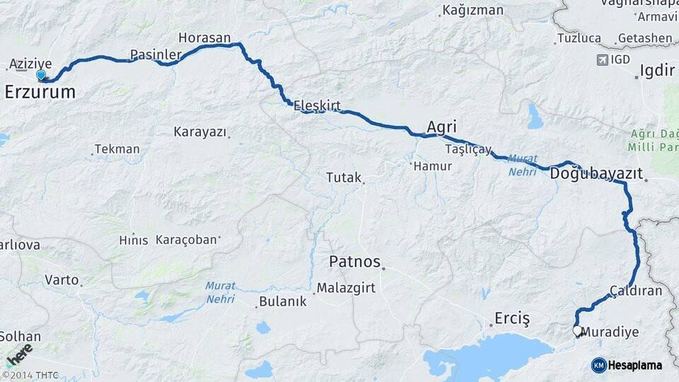 Erzurum Muradiye Van Arası Kaç Km - Yol Haritası